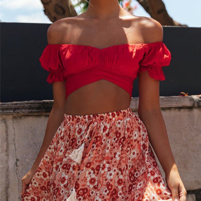 Celeste Flowing Puff Sleeve Crop Top