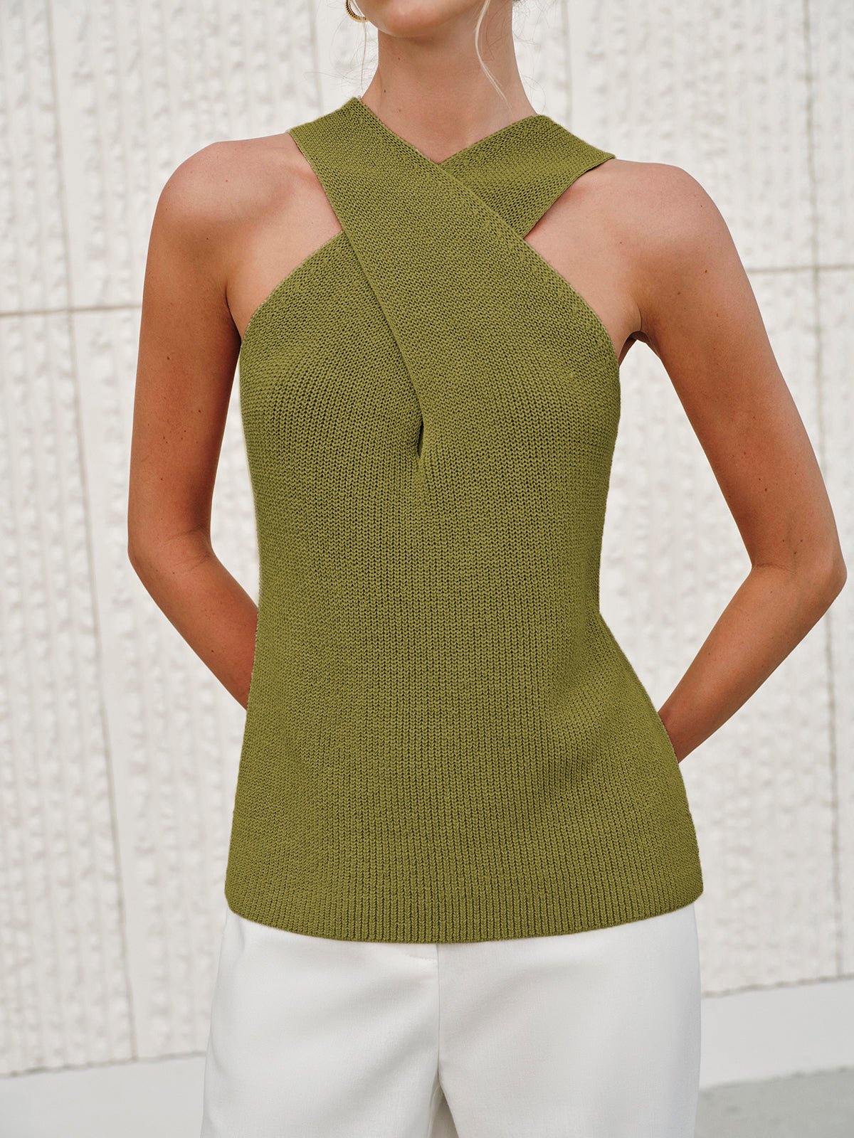 Ginny Halter Cross-Over Collar Tank Top
